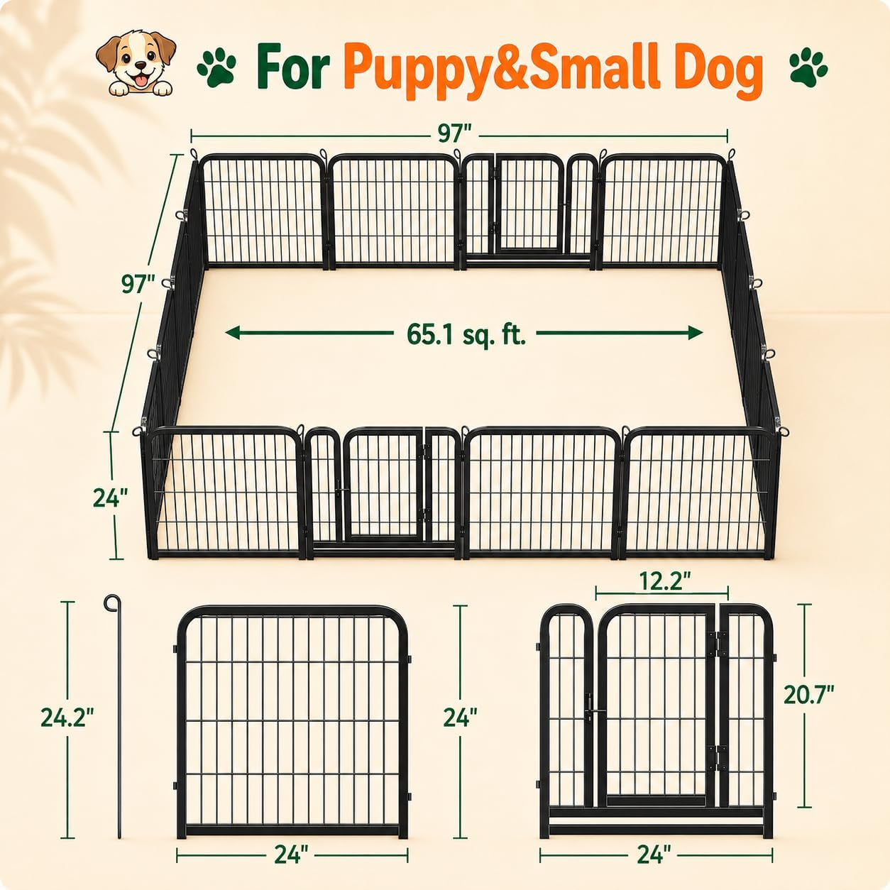 Transform Your Pet's Playtime with Our 24-Inch 16-Panel Outdoor Dog Playpen - Ideal for Indoor, Yard, RV, and Camping Adventures!