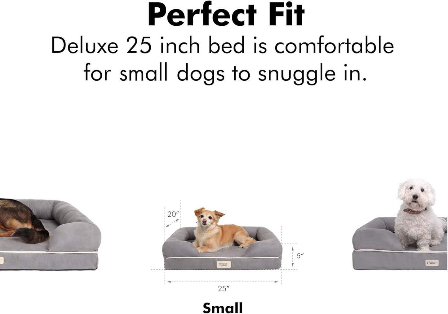 Luxurious Small Dog Bed with Orthopedic Memory Foam - Calming Couch with Water-Resistant Liner, Washable Cover, and Non-Slip Bottom in Chester Khaki Beige