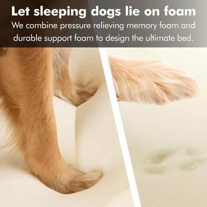Luxurious Small Dog Bed with Orthopedic Memory Foam - Calming Couch with Water-Resistant Liner, Washable Cover, and Non-Slip Bottom in Chester Khaki Beige